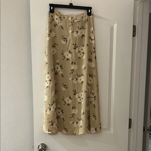 Ann Taylor Beige Floral Silk A-Line Skirt